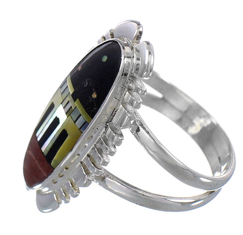 Authentic Sterling Silver Native American Village Design Multicolor Ring Size 8 FX93674